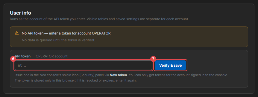 Enter the API token in the app