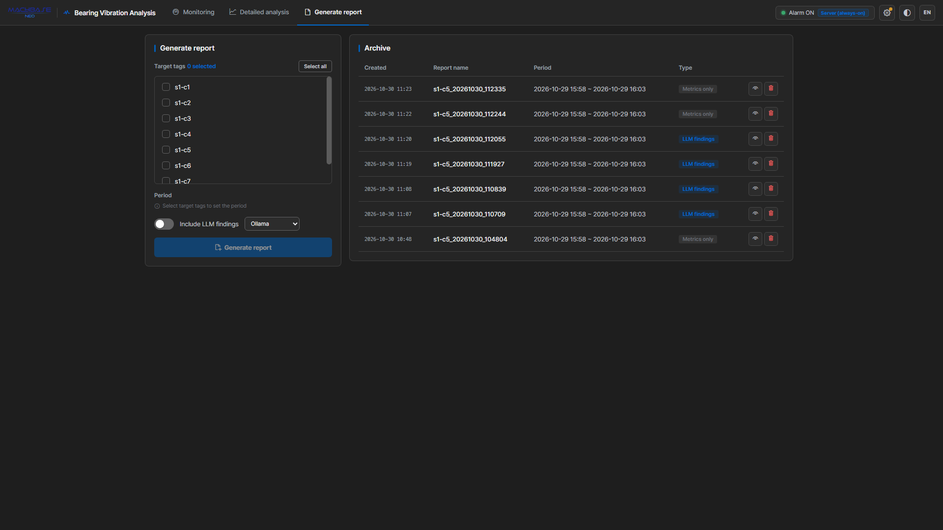 Report generation and archive