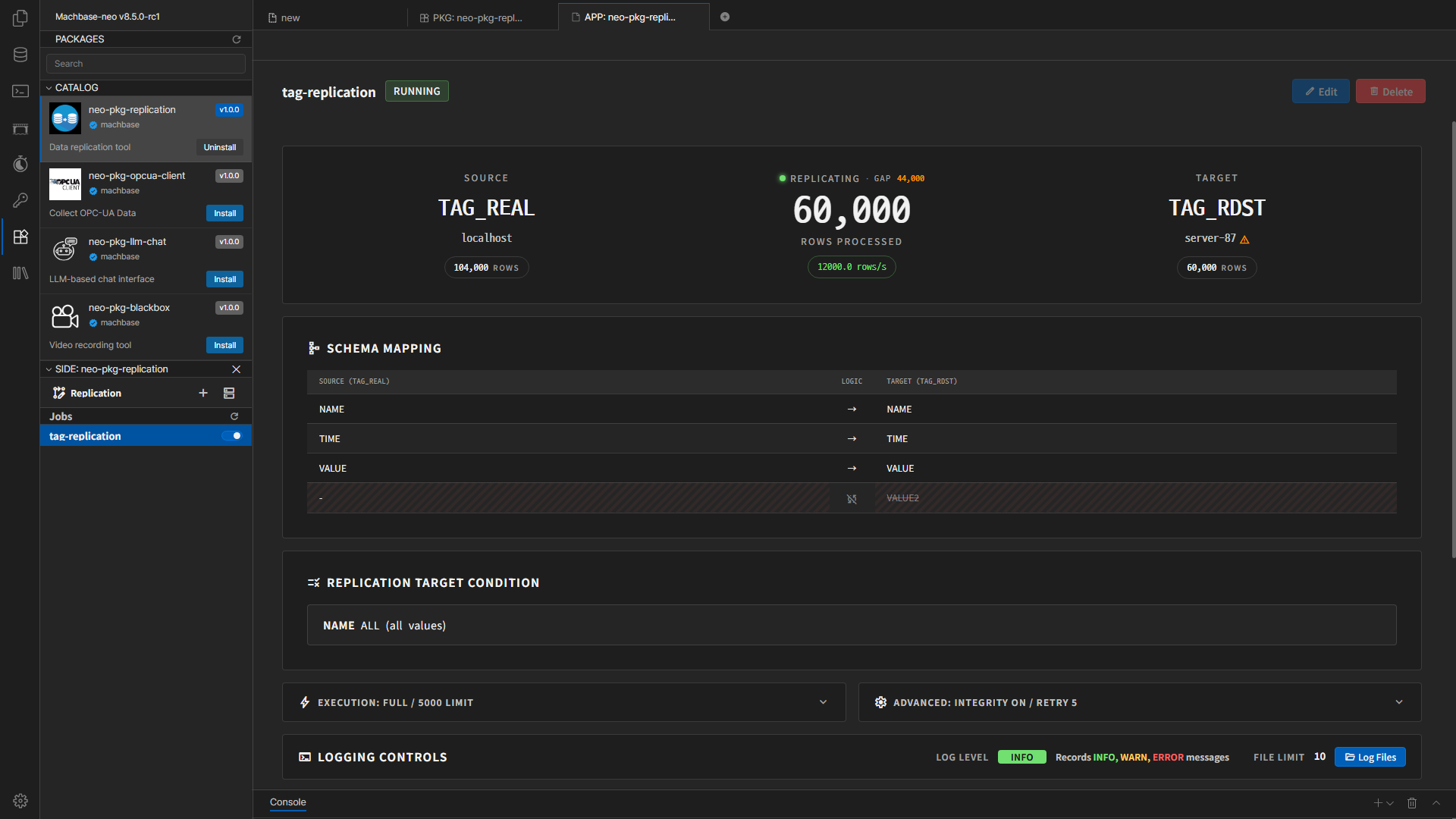 Replication main screen
